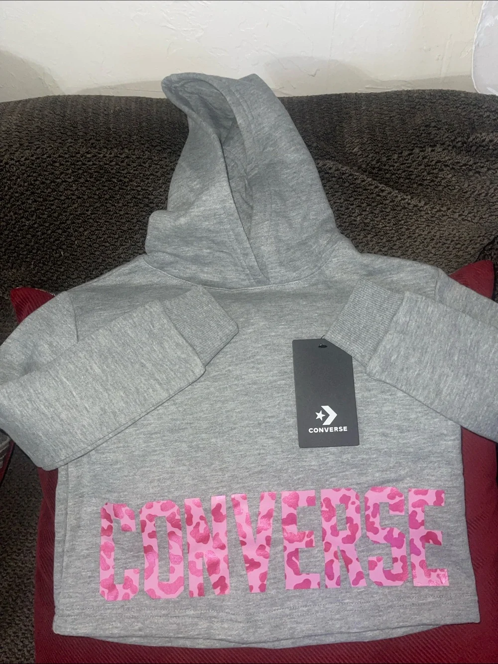 Converse Kids Gray Hoodie with Pink Camo Logo